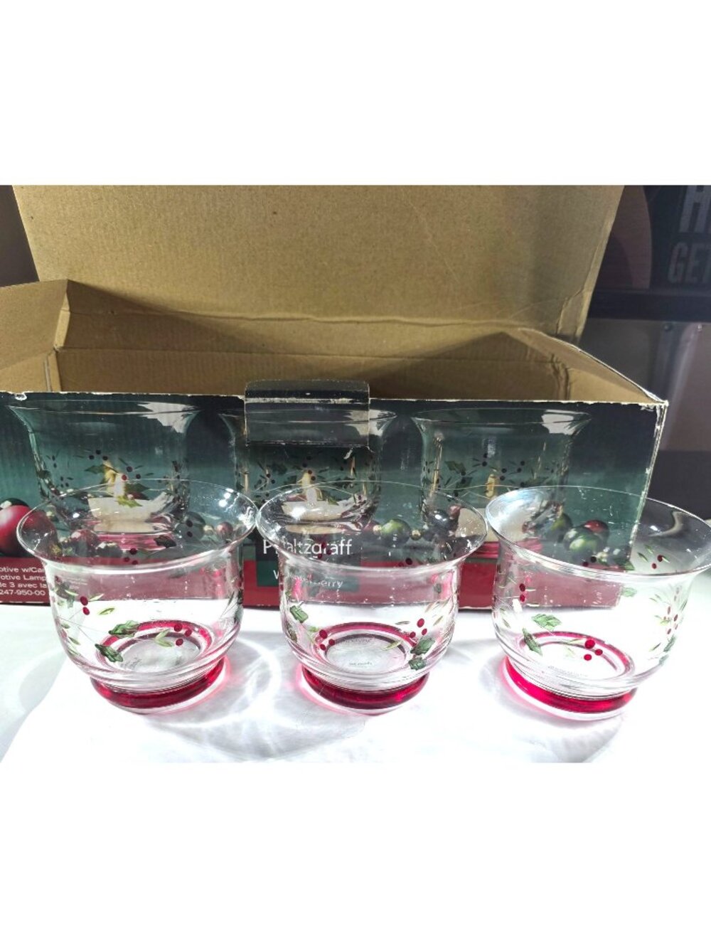 Tealight votive Candle Holders Pfaltzgraff Winterberry Holiday Glass christmas